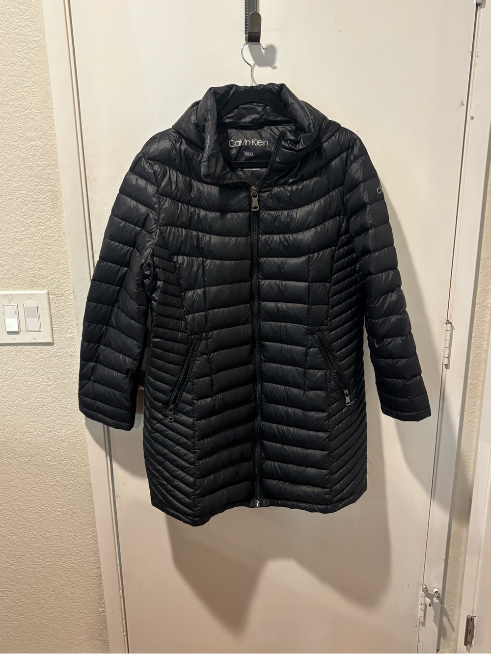 Calvin Klein Black Quilted Hooded Long Puffer Coat